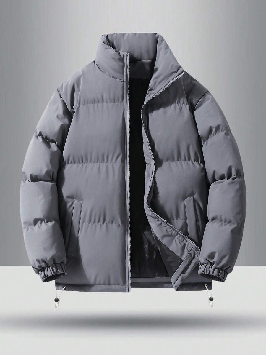 Men's Simple Grey Padded Coat, Warm, Warming - Mauve Purple - View 1