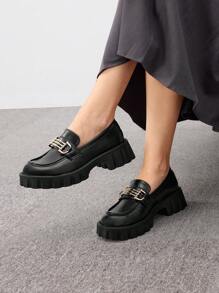 CUCCOO BIZCHIC 女士圆头鞋黑色厚底百搭户外平底乐福鞋夏季度假鞋夏季促销优雅基础款商务休闲商务时尚万圣节 - 黑色 - 查看 5