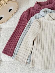 SHEIN 3 stks/set babymeisjes effen kleur gebreid shirt met hoge kraag en lange mouwen