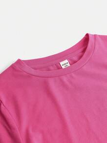 SHEIN Girlism 2pcs Teen Girls Set: Ruched Waist Knit Cute T-Shirt, For Fall - Hot Pink - View 4