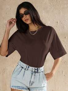 Forever 21 New Casual Round Neck Bodysuit - Brown - View 5