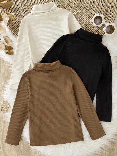 Genkimix Kids Camiseta interior de cuello alto tejida para niña, hecha de tela tejida suave para proteger el cuello del viento frío y aumentar el calor, diseño simple y clásico adecuado para usar por capas o como prenda exterior, ideal para actividades casuales, al aire  de otoño/invierno