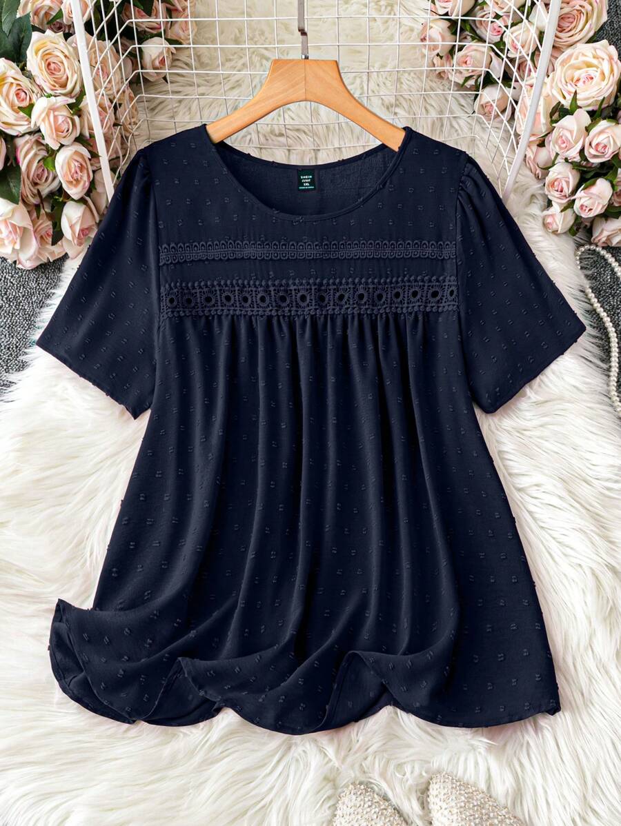 大码女式纯色简约休闲提花衬衫