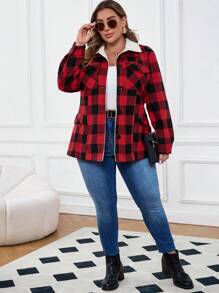 EMERY ROSE Jacke mit Karo-Muster, Knöpfe vorne, lange Ärmel, Thermofutter, kuschelig Große Größen für Damen, Herbst & Winter