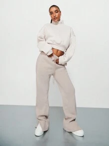 SUMWON WOMEN Flare Fit Side Split Sweatpants - Apricot - View 4