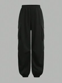 SHEIN Girlism 少女超大黑白星星印花 T 恤和工装口袋裤套装 - 黑與白 - 查看 7