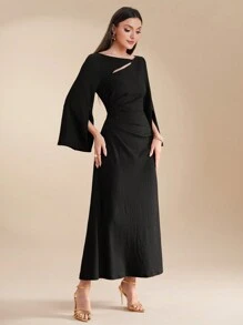 Modelyn 女式纯色简约日常朴素长袖阿巴亚连衣裙