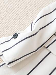 Chiquease 女士条纹印花单排扣长袖西装外套和口袋裤优雅套装 - 黑與白 - 查看 4