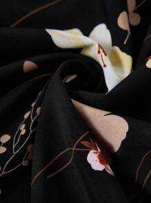 SHEIN Clasi 夏季休闲花卉印花泡泡袖连衣裙长款女装 - 黑色 - 查看 8