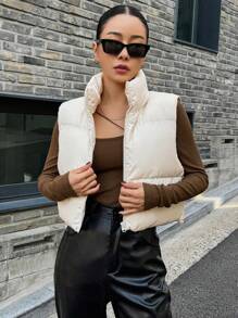 DAZY Abrigo sin mangas acolchado blanco para mujer, ropa de invierno para mujer, chaqueta de invierno para mujer, chaleco