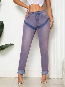 SHEIN SXY Jeans de mezclilla casual sencillo desgastado para mujer