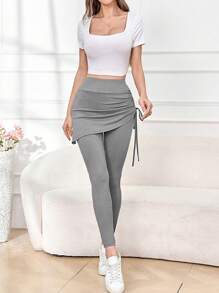 Mulvari 女士纯灰色简约抽绳紧身裤，休闲