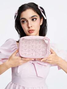 ROMWE Kawaii Bolsa de almacenamiento cuadrada transparente, linda y de dibujos animados, para cosméticos y artículos de tocador en color rosa - Rosa - Ver 5