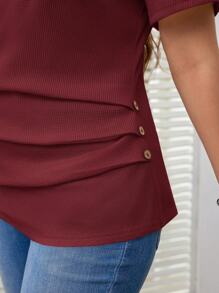 EMERY ROSE Plus Size V-hals Abrikoos Casual Lente & Zomer T-shirt