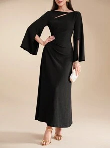 Modelyn 女式纯色简约日常朴素长袖阿巴亚连衣裙