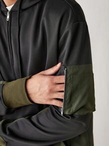 Manfinity VCAY Sudadera con capucha de tipo parca informal casual de punto holgada con parches para hombre joven