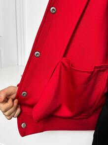 SHEIN Teen Girl's Knitted Color Blocking Letter Embellishment Casual Loose Baseball Jacket