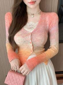 DAZY Women's Tie Dye Tie Dye V-Neck Long Sleeve Cardigan,Fall Clothes - Burnt Orange - View 10