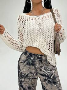SHEIN EZwear Suéteres casuales con diseño hueco para mujer, vuelta al colegio, ropa urbana