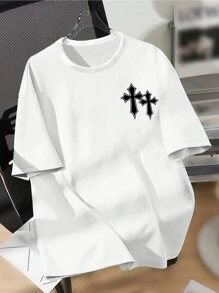 SHEIN Cross, Faith, Jesus, Tween jongens casual eenvoudig kruispatroon T-shirt met korte mouwen geschikt voor de zomer