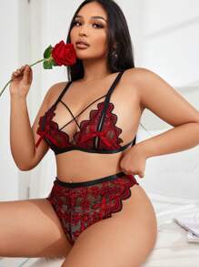 2pcs Plus Size Sexy Lace Lingerie Set