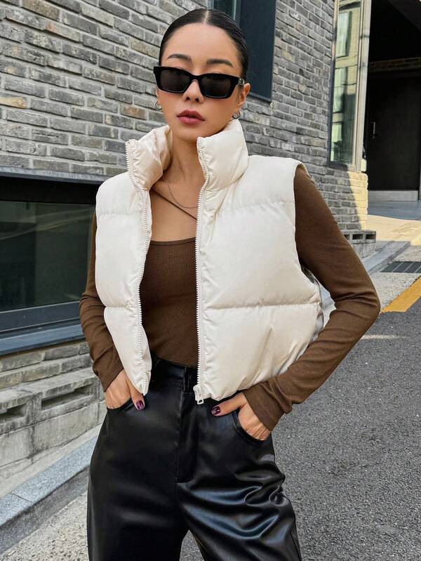DAZY Abrigo sin mangas acolchado blanco para mujer, ropa de invierno para mujer, abrigo de invierno para mujer