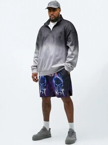 Manfinity VCAY Men Plus Size Casual Woven Skull Pattern Print Mid-Rise Drawstring Straight Shorts Suitable For Summer - Multicolor - View 5