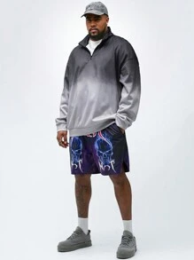 Manfinity VCAY Plus Size Men's Casual Knit Loose Dropped Shoulder Stand Collar Half-Zip Long Sleeve Sweatshirt, Suitable For Autumn & Winter - Multicolor - View 5