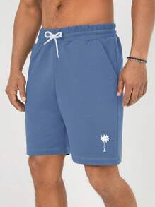 EURMUSE Men's Simple Printed Drawstring Shorts - Blue - View 6