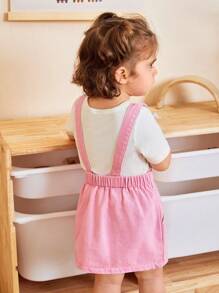 SHEIN 1 pièce Ensemble de robe à bretelles et jupe avec décor de fleurs 3D brodées pour bébé fille - Rose bonbon - Voir 2