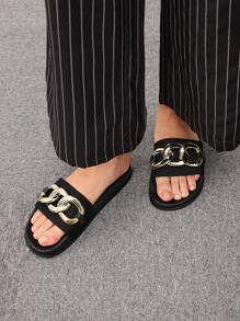 CUCCOO EASI Giày nữ dây xích trang trí giải trí màu đen đế bằng cho kỳ nghỉ hè Giày giảm giá mùa hè Giày trở lại trường Giày sinh viên cơ bản thanh lịch Giày công sở thường ngày Giày công sở sang trọng Halloween Giáng sinh - màu đen - Xem 5