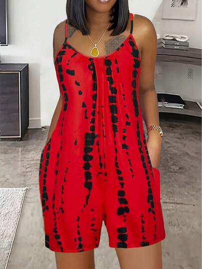 Zolique Mono informal para mujer con estampado de teñido anudado y bloques de color con pantalón corto para verano, ideal para el Año Nuevo