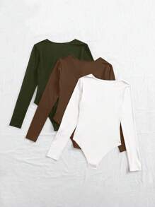 Chiquease Conjunto de 3 colores de body de manga larga de unicolor para primavera/otoño