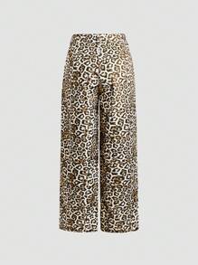 Zolique Women's Simple Leopard Print Long Pants For Daily Wear Fall Cloth For Women - Brown - View 2