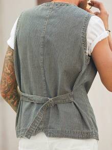 Manfinity Homme 复古美式休闲男士竖条纹牛仔背心