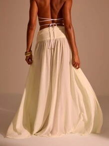 MUSERA Low Rise Chiffon Maxi Skirt Boho Summer Cute Party - White - View 4