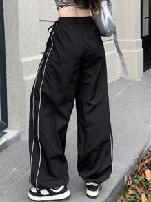 DAZY Pantalones rectos casuales para mujer con estampado de rayas laterales