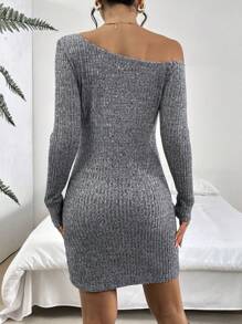 SHEIN Essnce 女士纯色休闲长袖迷你连衣裙 秋季连衣裙 女式工作连衣裙 返校节连衣裙 秋季女式连衣裙 冬季连衣裙 秋季女装 圣诞连衣裙 万圣节女式狂欢节服装 法兰绒女装 秋季女装 长袖女士露肩长袖 - 深灰色 - 查看 4