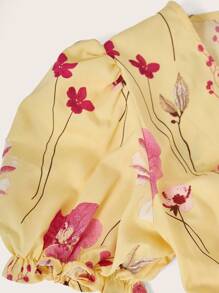 SHEIN Clasi Robe maxi d'été décontractée à manches bouffantes et imprimé floral pour femmes