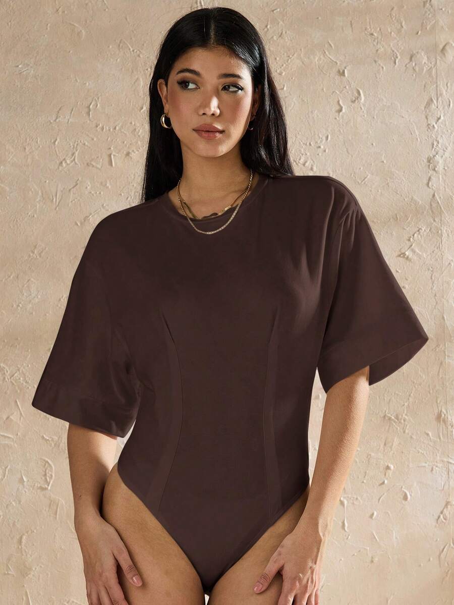 Forever 21 New Casual Round Neck Bodysuit - Brown - View 1