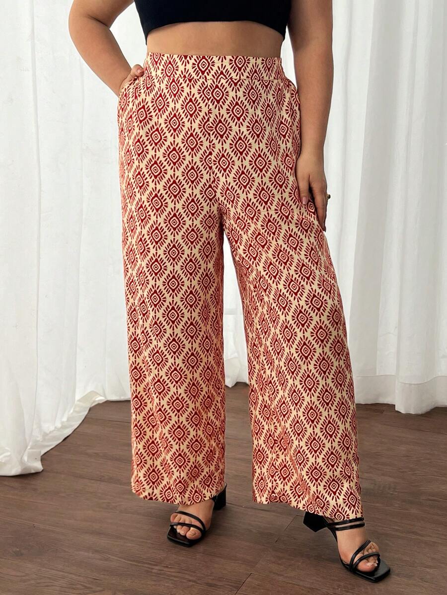 SHEIN Frenchy Plus Size Women's Printed Casual Pants - Multicolor - View 1