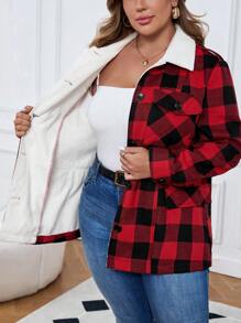 EMERY ROSE Jacke mit Karo-Muster, Knöpfe vorne, lange Ärmel, Thermofutter, kuschelig Große Größen für Damen, Herbst & Winter