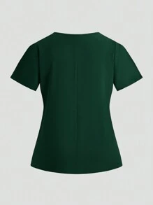 TaskEZ 大码纯色 V 领短袖磨砂上衣和裤子，制服 - 綠色 - 查看 10