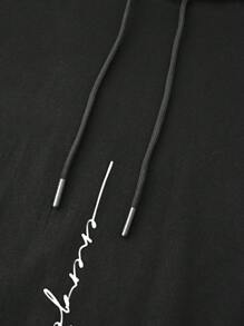 EURMUSE Men Letter Graphic Drawstring Hoodie - Black - View 4