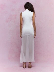 MISSGUIDED Boho High Neck Jersey And Long Sheer Ruffle Hem Sleeveless Maxi Dress