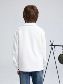 SHEIN 少年迷彩長袖兩用衣，適用於休閒、酷炫和街頭風格場合 - 卡其色 - 查看 4