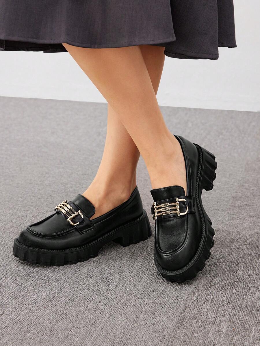 CUCCOO BIZCHIC 女士圆头鞋黑色厚底百搭户外平底乐福鞋夏季度假鞋夏季促销优雅基础款商务休闲商务时尚万圣节 - 黑色 - 查看 1