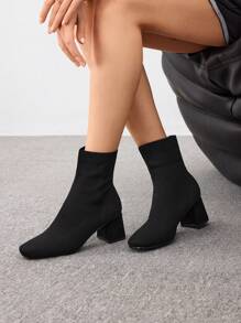 CUCCOO BASICS 女士优雅黑色袜靴，简约方头粗跟一脚蹬靴，适合夏季毕业高跟鞋舞会高跟鞋度假鞋夏季促销圣诞节秋季新年假期 - 黑色 - 查看 7