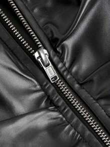 SHEIN ICON Asymmetrical Hem Short Cut Tight Fitting Pu Leather Bustier Strapless Black Corset Top - Black - View 4