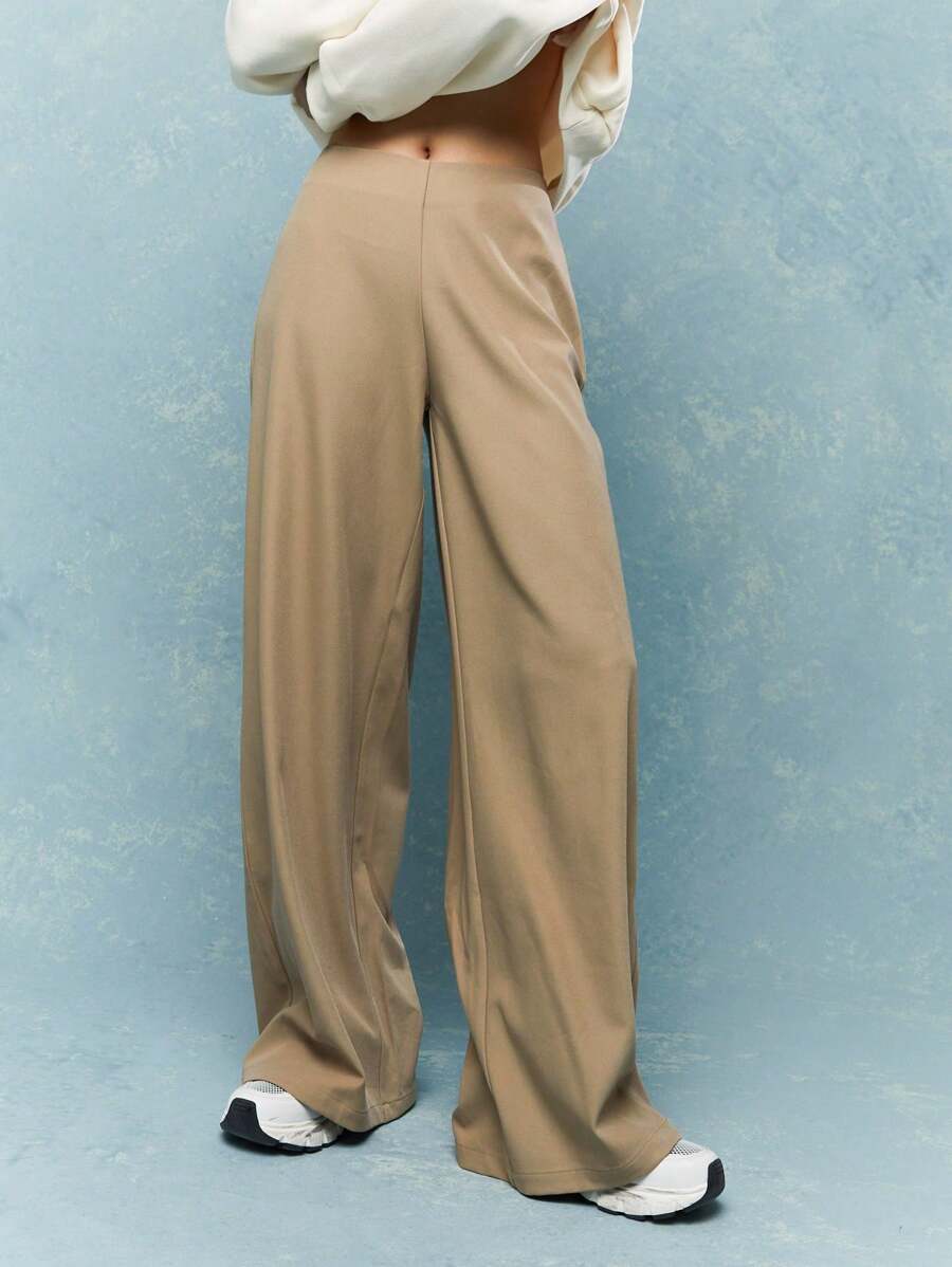 MISSGUIDED Quần cạp cao ống rộng được thiết kế riêng - Màu Khaki - Xem 1